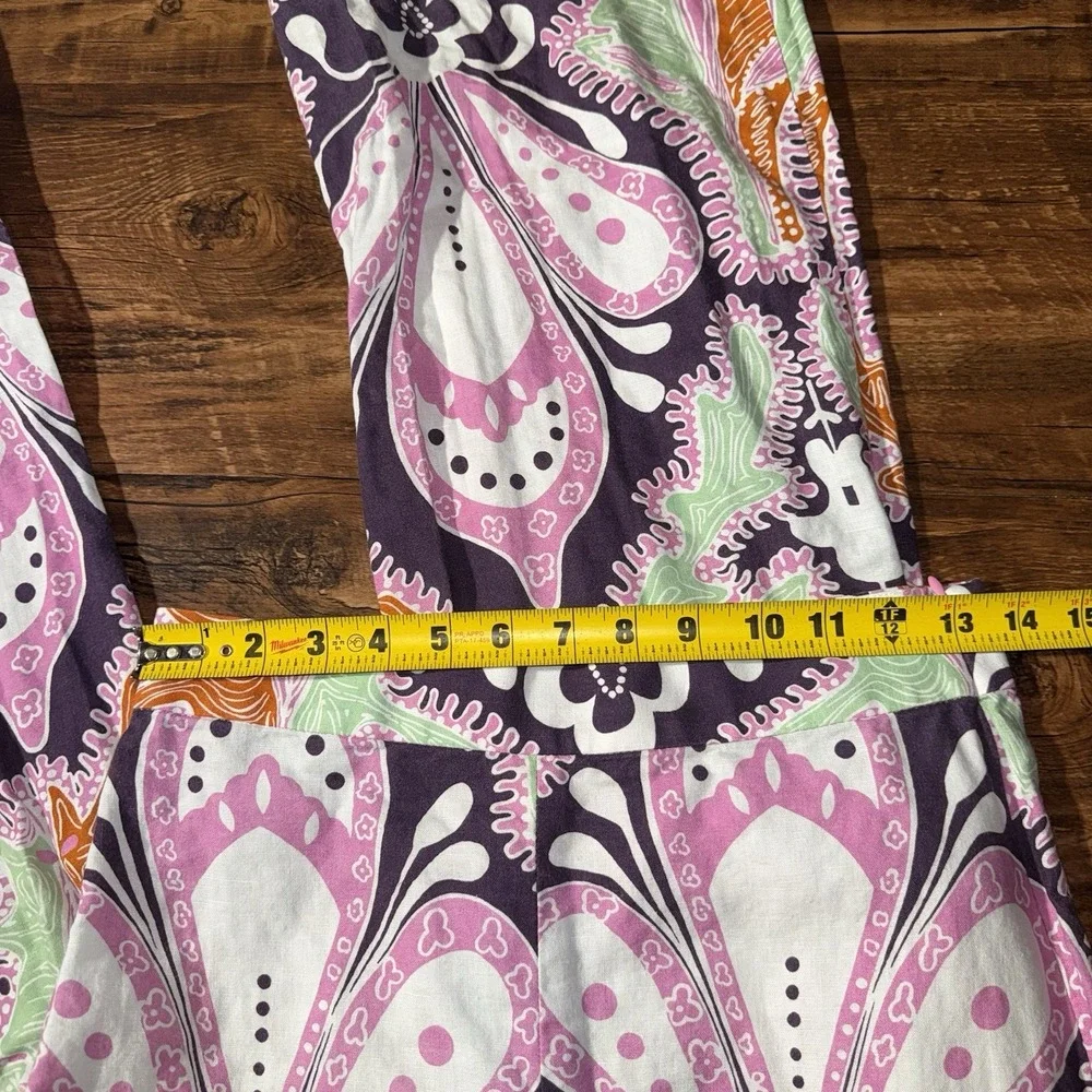 Zara Floral Paisley Print Linen Flare Leg Pants Women's Small